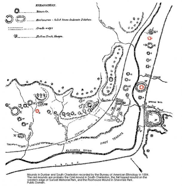 Mounds in Dunbar and South Charleston recorded by the Bureau of American Ethnology in 1884