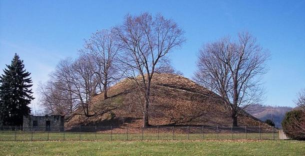A burial mound of the Adena Culture. Grave Creek Mound in Moundsville, West Virginia
