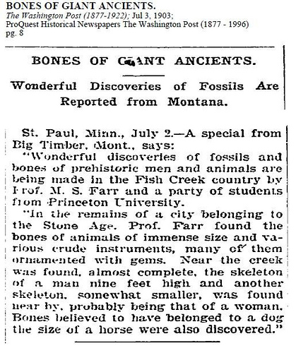 Washington Post- Discoveries by Prof. Marcus S. Farr of Princeton University at Fish Creek Montana, July 3, 1903.